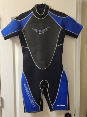 U.S. Divers Mercury 3/2 Titanium Shorty Adult Wetsuit Medium Blue Black EUC